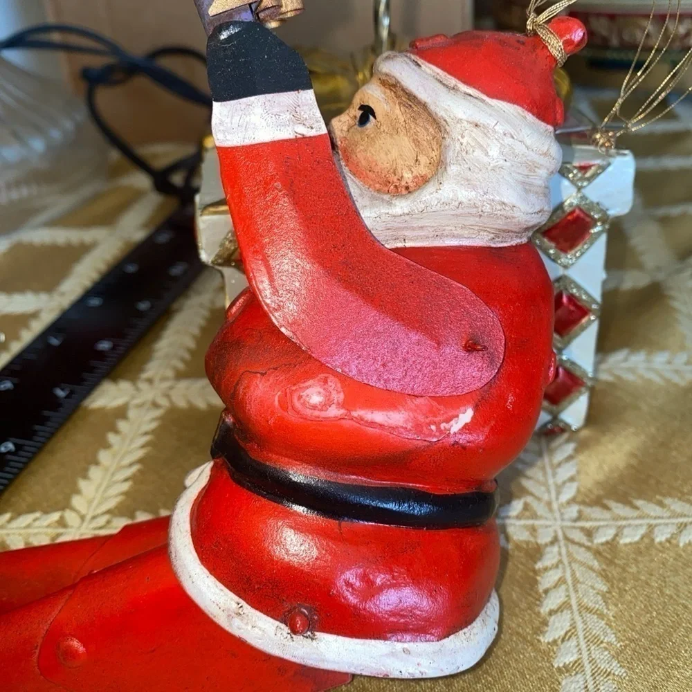 Vintage Metal Santa Claus‎ Ornament Christmas, Santa with present